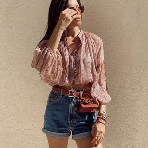 Zara Pink Floral Rosebud Print Crop Top Blouse  XSmall